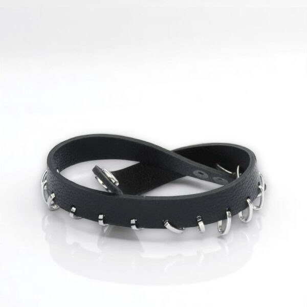 Leder-Choker mit Edelstahlringen, Unisex, verstellbar, rockiger Stil