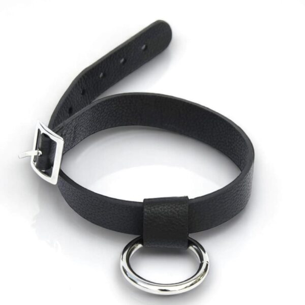 Choker aus schwarzem Leder mit rundem Metallring – robust & stilvoll für Damen und Herren