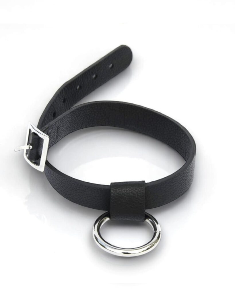 Choker aus schwarzem Leder mit rundem Metallring – robust & stilvoll für Damen und Herren