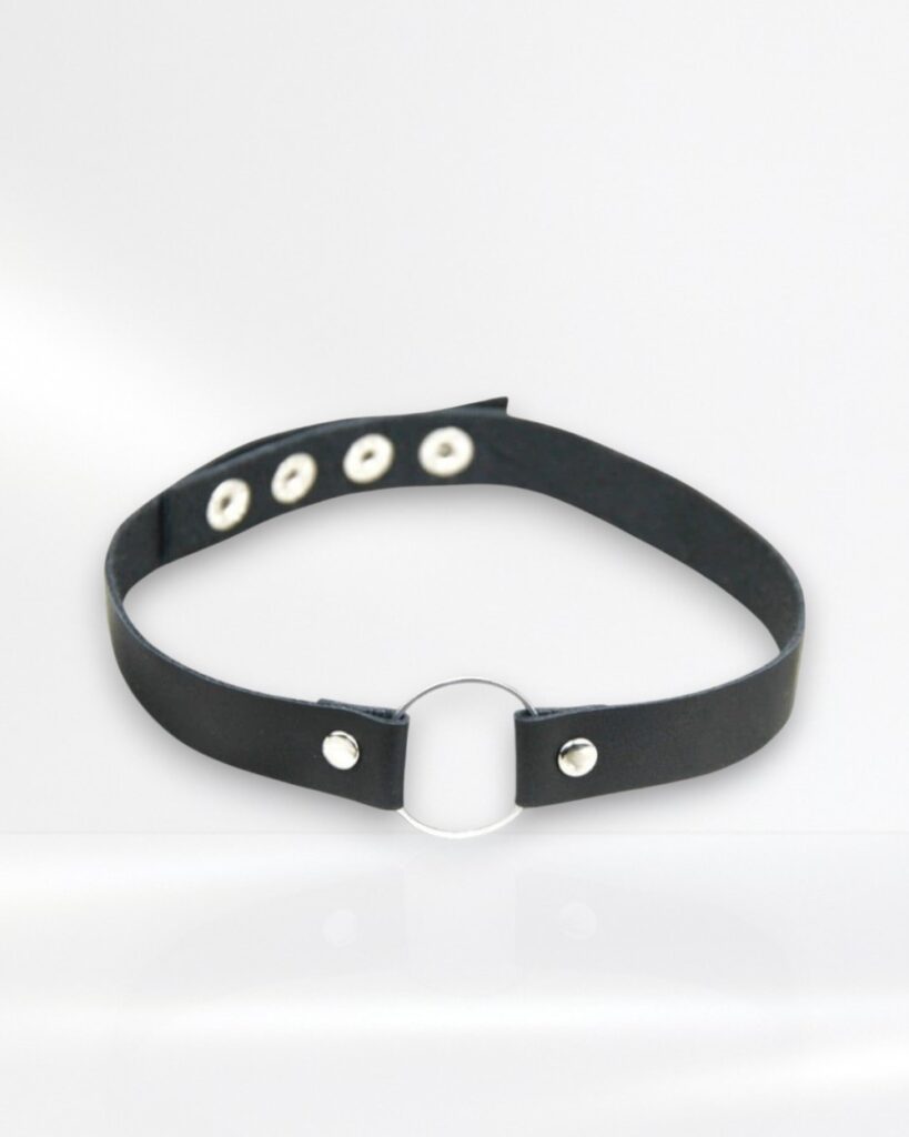 Schwarzes Lederhalsband mit silbernem Ring – minimalistischer Choker im modernen Design von GEOTI