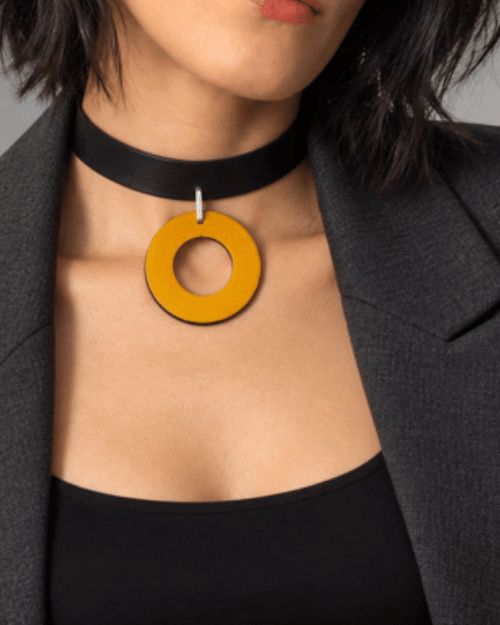 Halsband mit Ring / Gelb-Schwarz