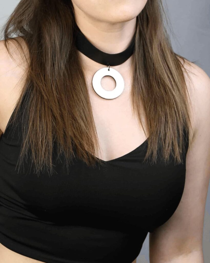 Lederhalsband / Metallic - Beige