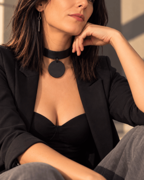 Choker aus Leder / Schwarz Rund